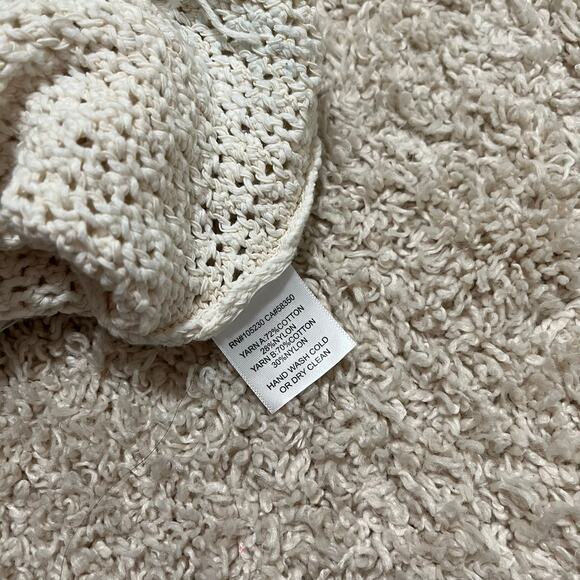 Joie Size Small Oversized Cream 3/4 Sleeve Fringe Hem Open Knit Pullover Sweater - Picture 4 of 5